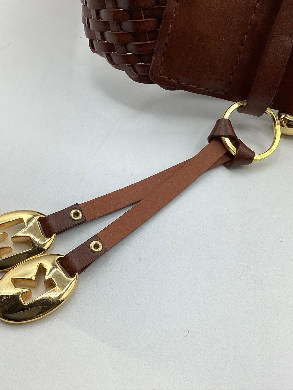 Michael Kors Women's Braided Leather Belt in Brown with Gold Buckle Size Large